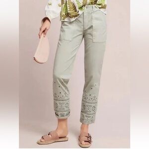 Anthropologie The Wanderer Cargo Pants Women’s Size‎ 32 Crop Eyelet Embroidered
